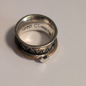 Vintage Mountain Landscape Band Ring with “Keep Climbing” Engraving